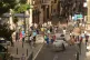 Football fans knock over bins and throw bottles ahead of the