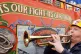 A protester for Orgreave justice blows a trumpet outside the Home Office