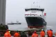 The ferry MV Glen Sannox travels down slipway at its launch 