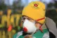 Fracking protester outside energy firm Cuadrilla's site in P