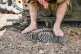 A British soldier stakes off his boots in Oman