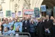 Demonstrators gather outside the Royal Courts of Justice in 