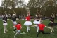 Ballet dancers perform during a protest calling for more fun