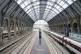 Empty platforms at King's Cross railway station in London. R