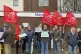Members of the Unite union outside Grant Shapps' constituenc