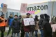 Members of the GMB union during a rally outside the Amazon f