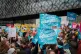 Protesters from the NEU, TUC, PCS, and UCU unions, gather at