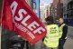 Members of the Aslef union on a picket line near to Leeds tr
