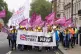 Steelworkers and union officials march down Whitehall in Lon