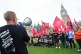 Steel workers and union officials take part in a protest out