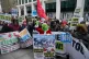 Representatives from Unite the union with a member dressed a