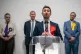 Labour candidate Damien Egan gives a speech after being decl