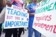 Members of the National Education Union (NEU) take part in a