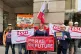 Bonnie Craven (centre) on the picket line with TSSA members