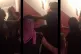 Protesters block the stairwell at the Bristol event to discu